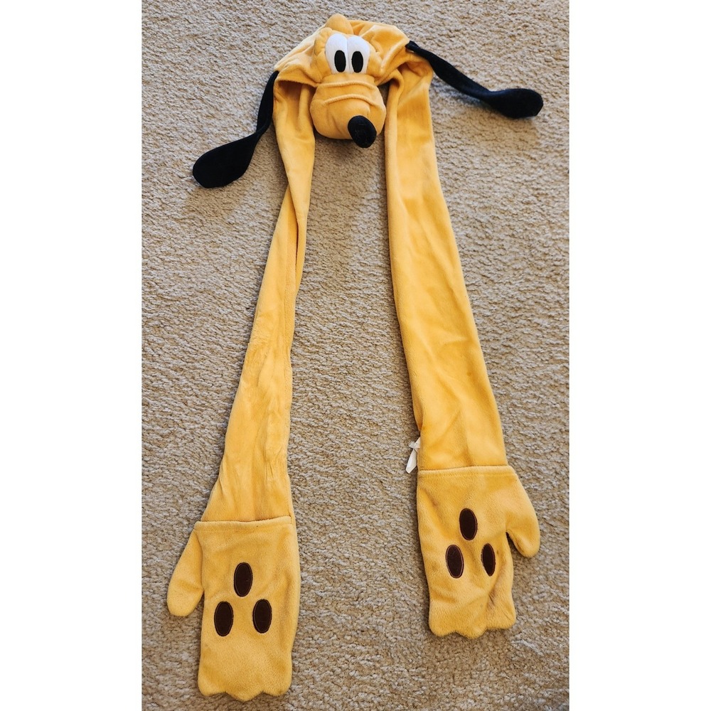 Disney Pluto Plush Character Hat Scarf Mittens Combo Yellow Dog Cosplay Costume
